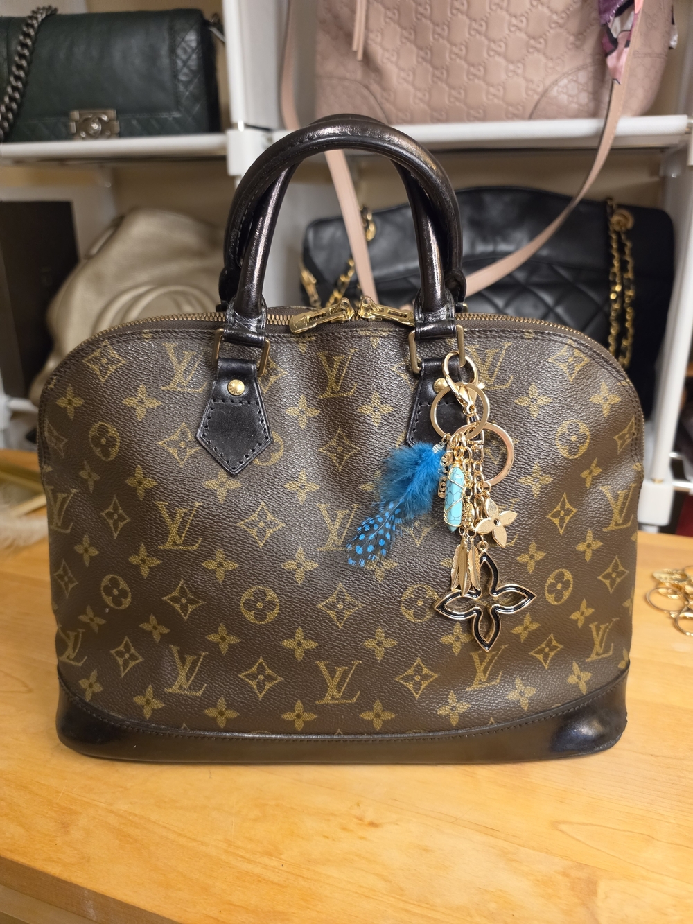 Louis Vuitton Alma Medium Patent Leather Satchel W/ Charms